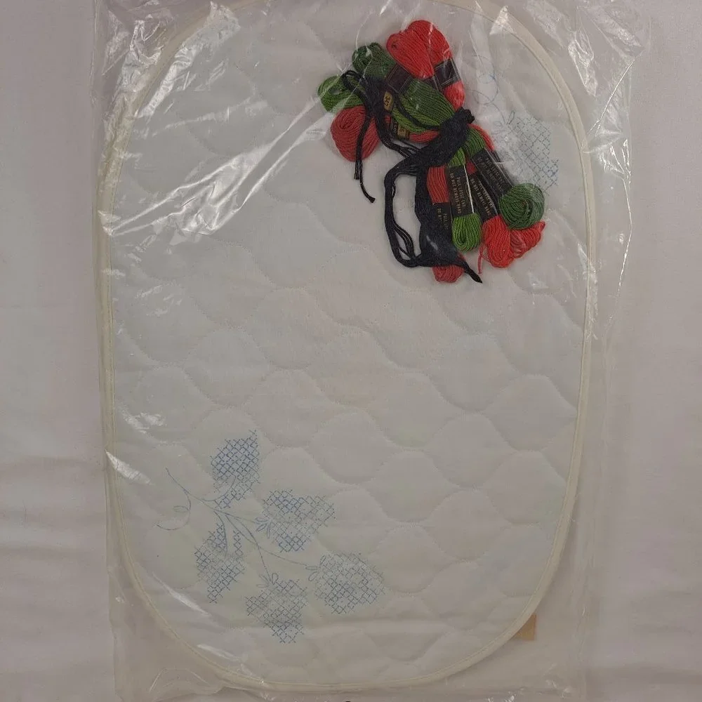 Strawberry Stamped Pre-Quilted 8 Piece Luncheon Set for Embroidery